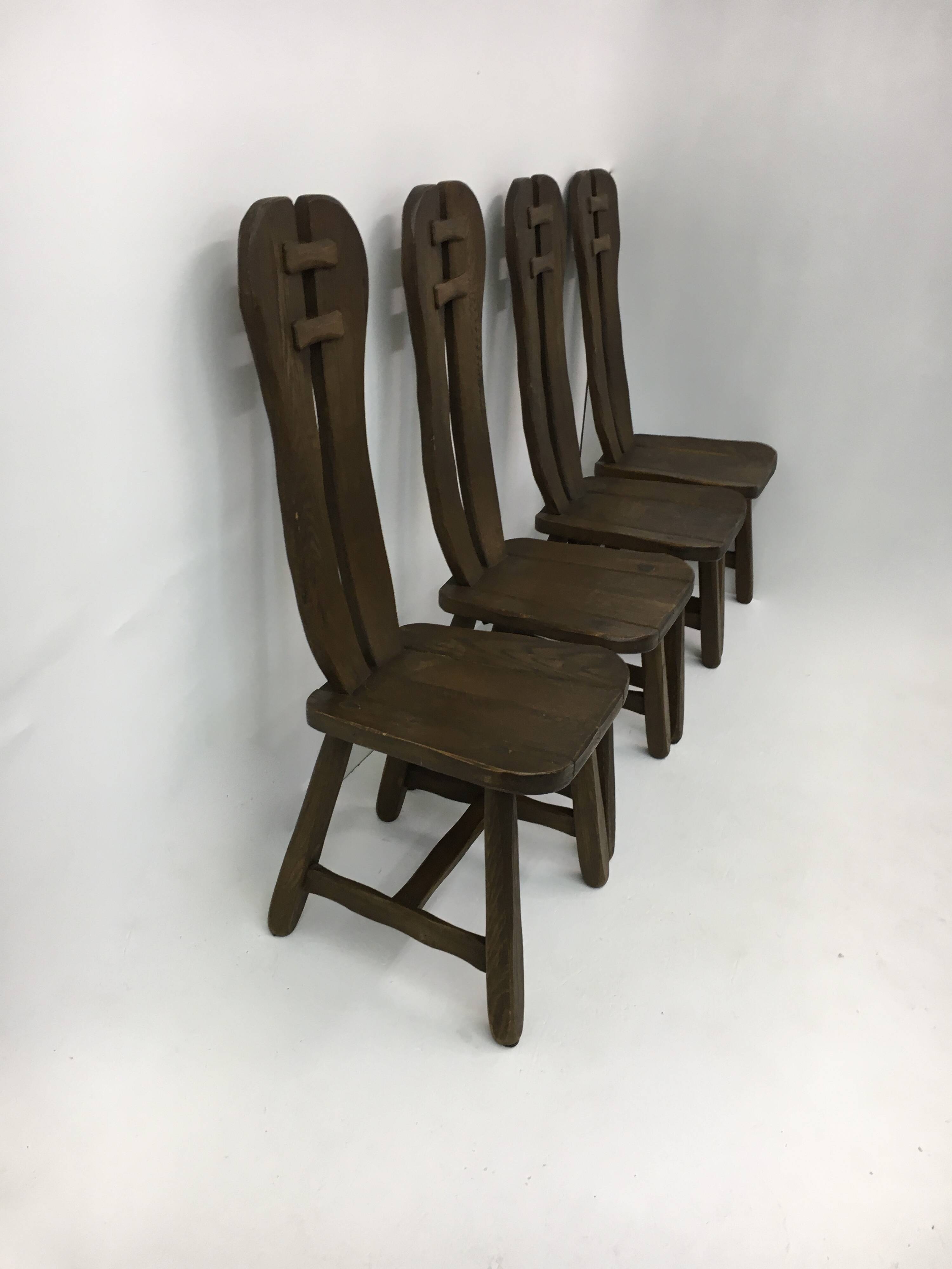 Set of 4 Belgian Brutalist Dining Chairs from De Puydt, 1970’s