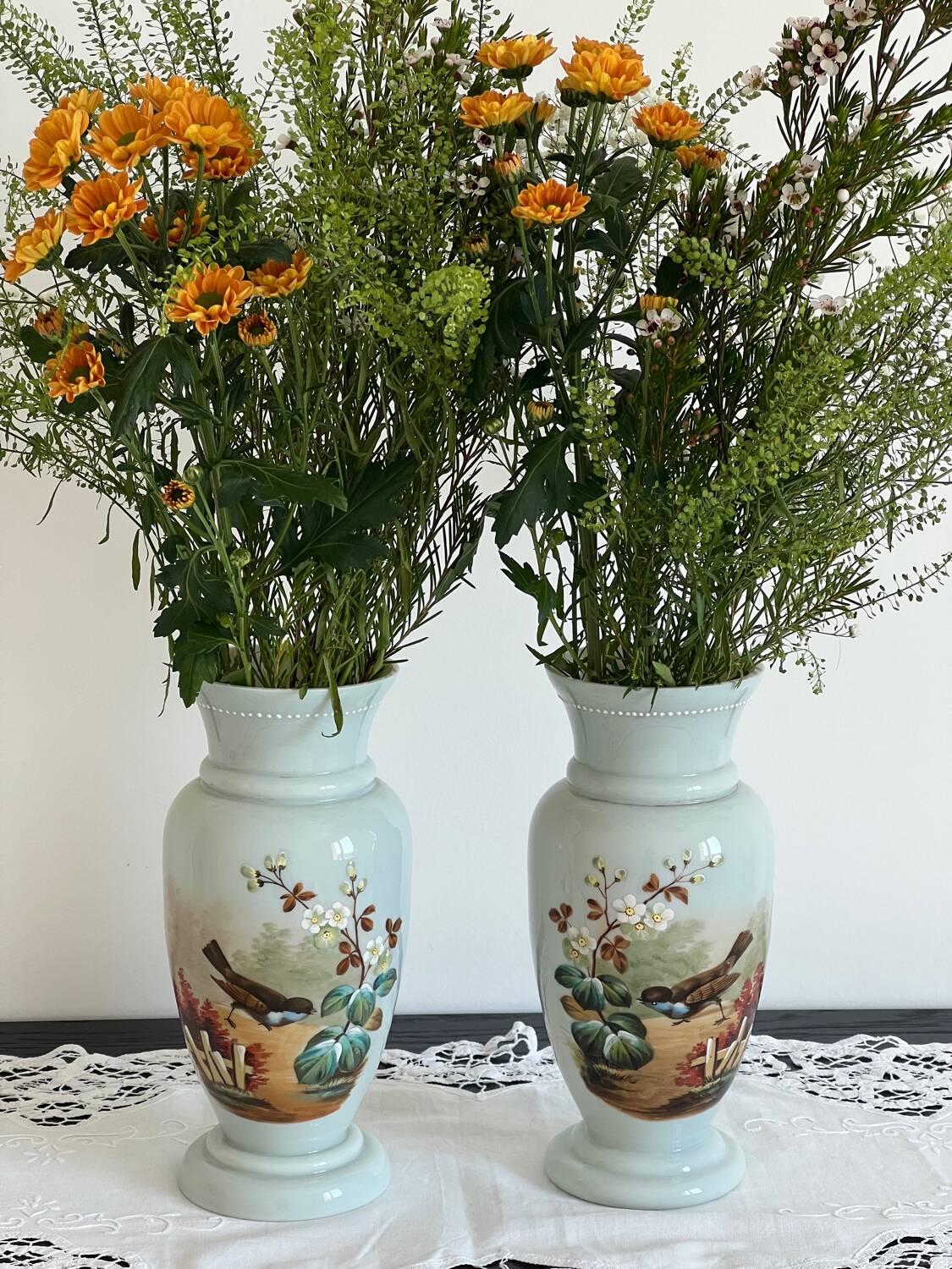 Pair of 19th century opaline glass vases signed