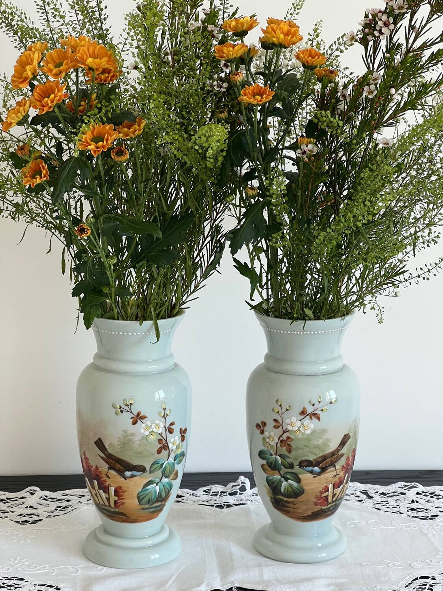 Pair of 19th century opaline glass vases signed
