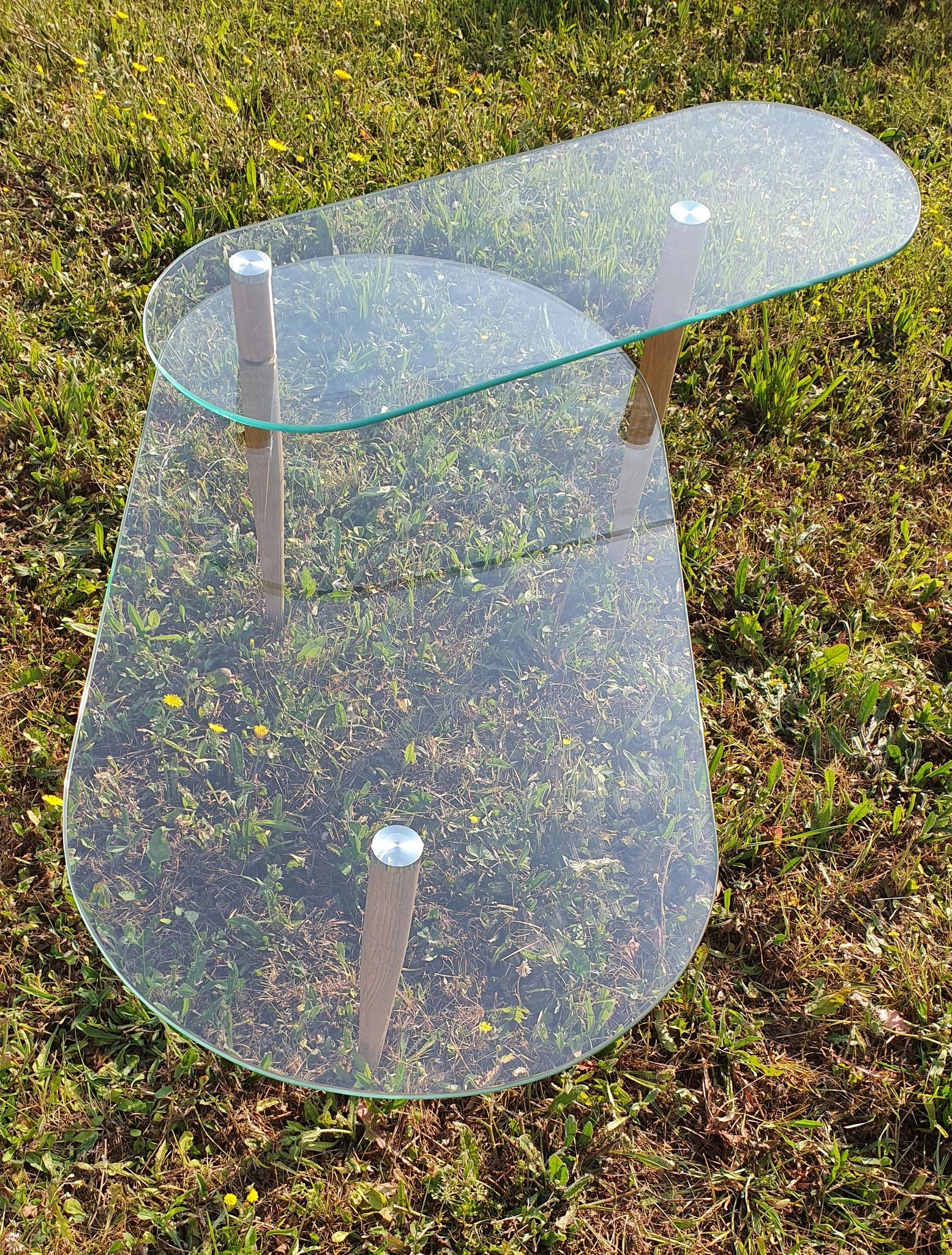 glass coffee table with swivel top spindle foot wood 100x50 height 40 and 30cm