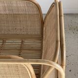 Amsterdam rattan armchair with U-shaped armrest, squared canework