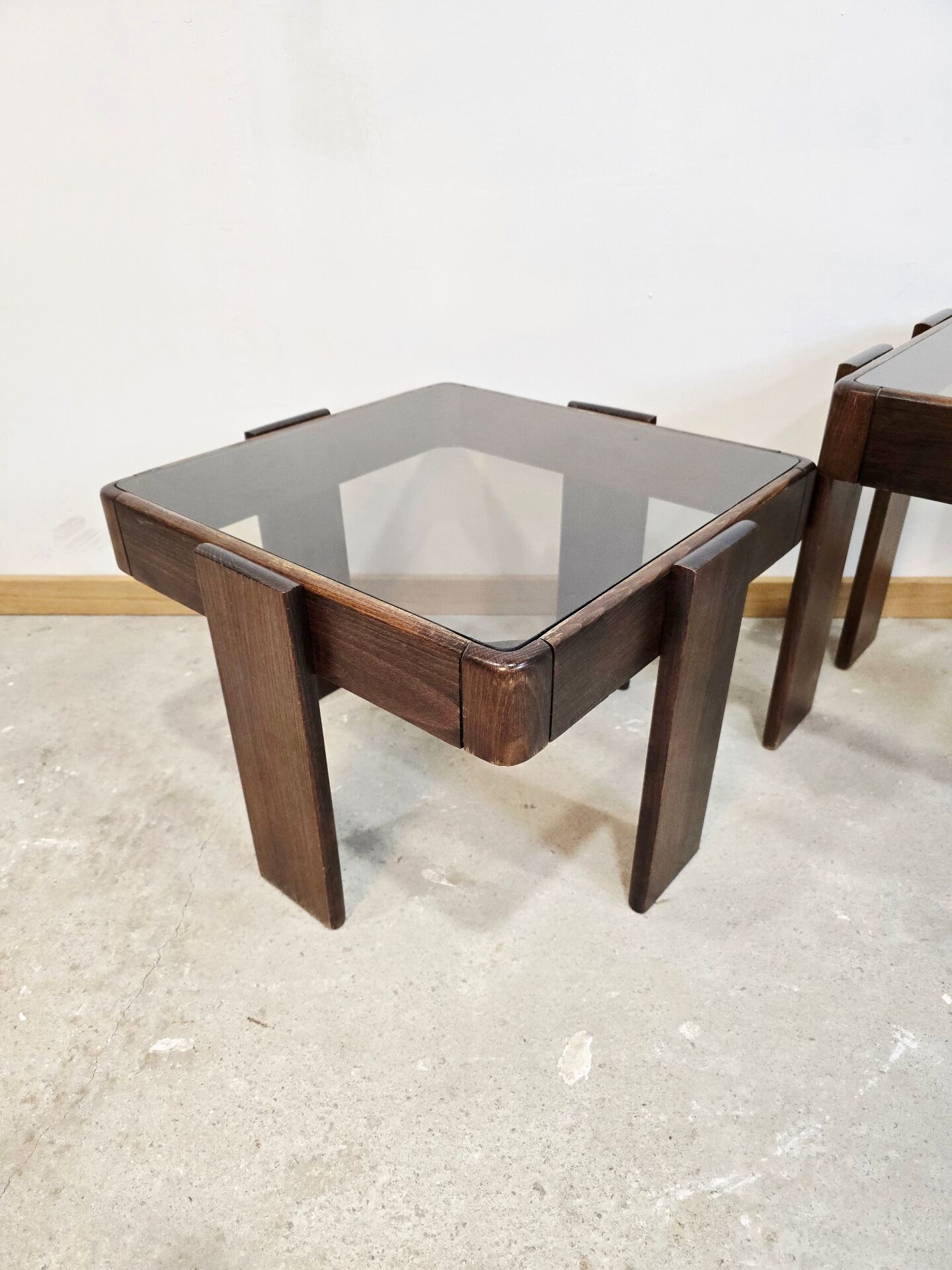 1970s Meblo Frattini Nesting Tables with Smoked Glass