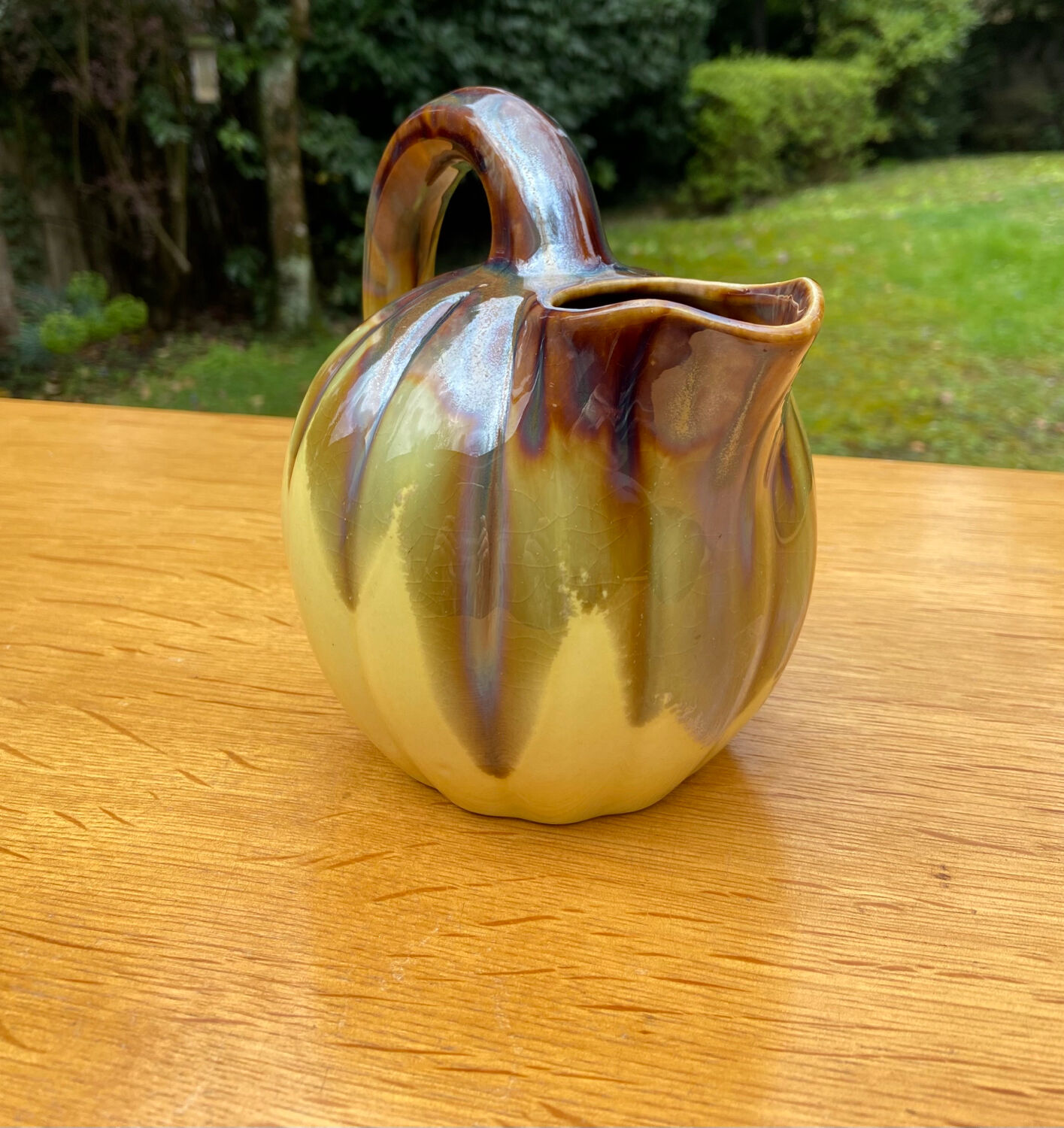 Vintage yellow stoneware pitcher