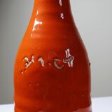 Bright orange mid-century decorative bottle lamp base glazed pottery.