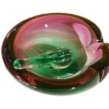 Ashtray with a green and fuchsia glass pestle, Murano Sommerso, 17x6cm