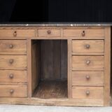 Exceptional pharmacy counter in solid pine and marble (19th century).