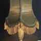 Vintage bedside table lamp onyx and brass lampshade with fringes