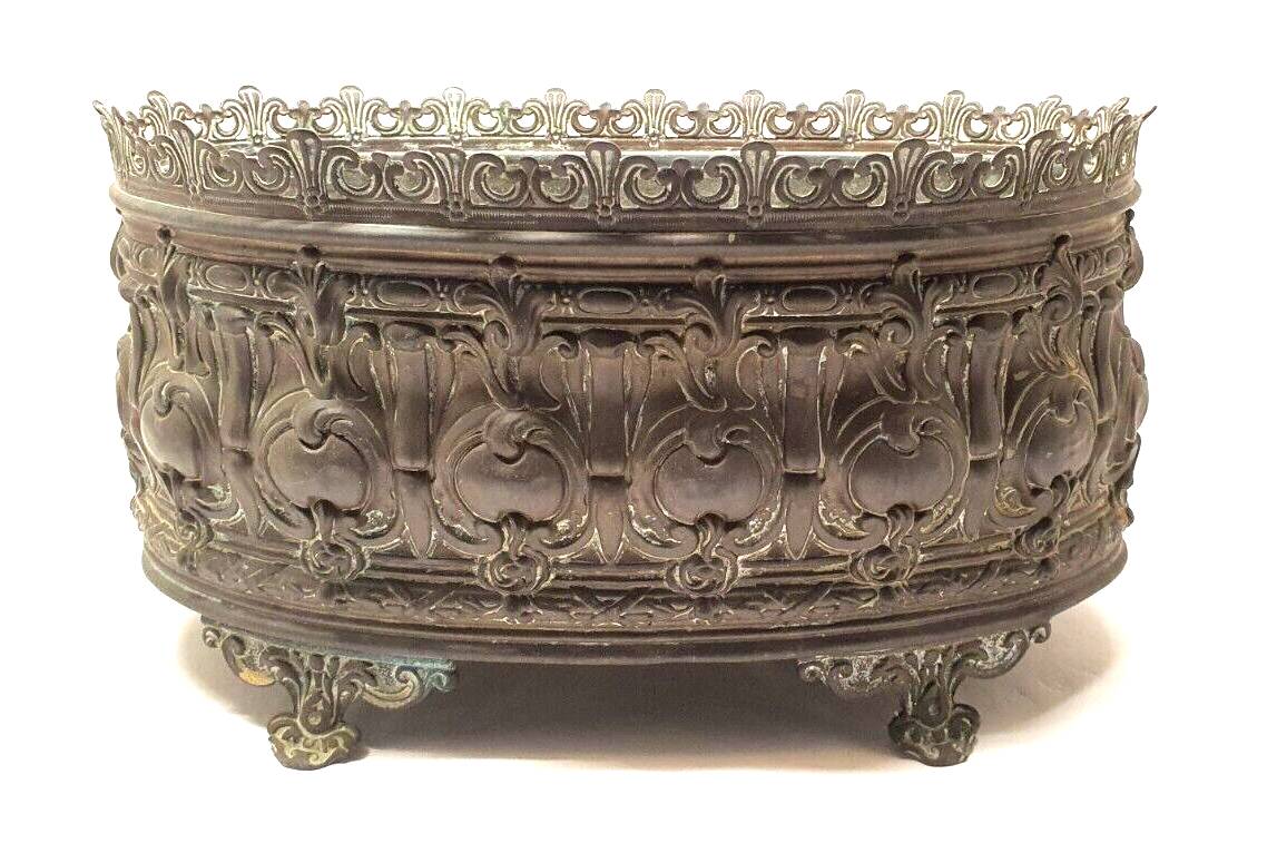 Old planter decorations medallion brass / bronze deco flower garden