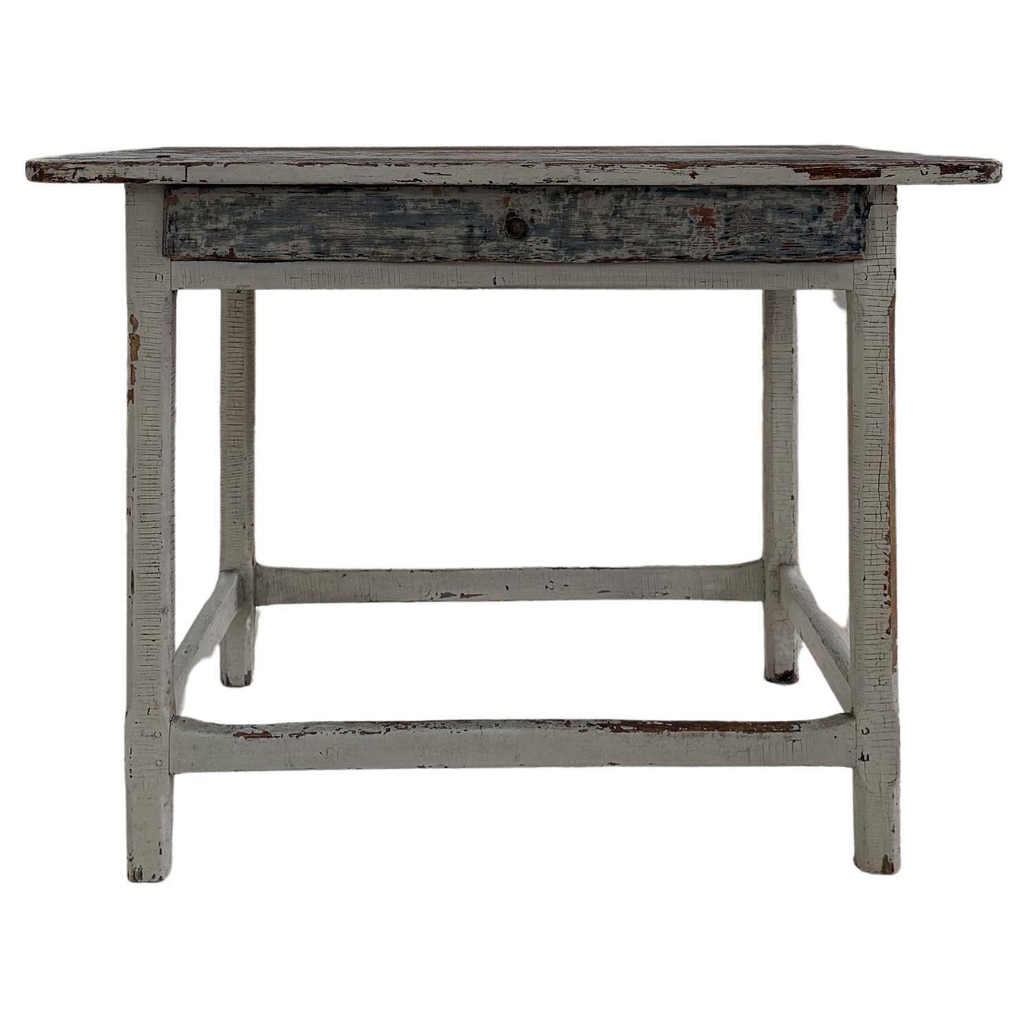 19th-century primitive Swedish side table in folk art.