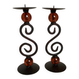 Pair of spiral candlesticks and beads