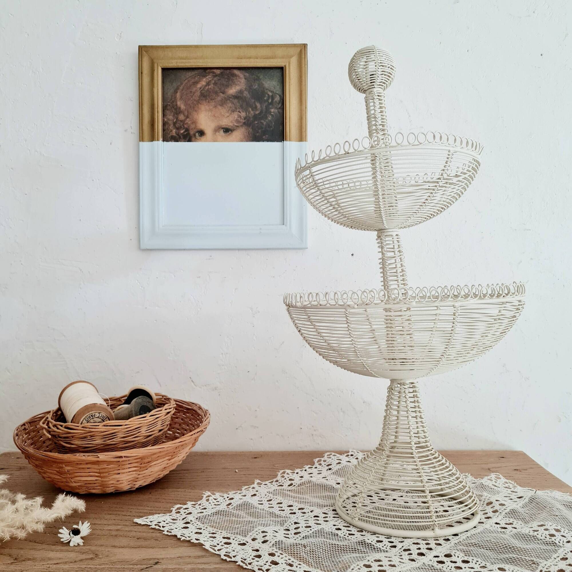 White metal fruit basket - old display