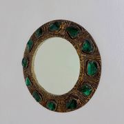 Italian mid-century mirror by Creaciones Gobesso, green Murano rock crystals, 1960s