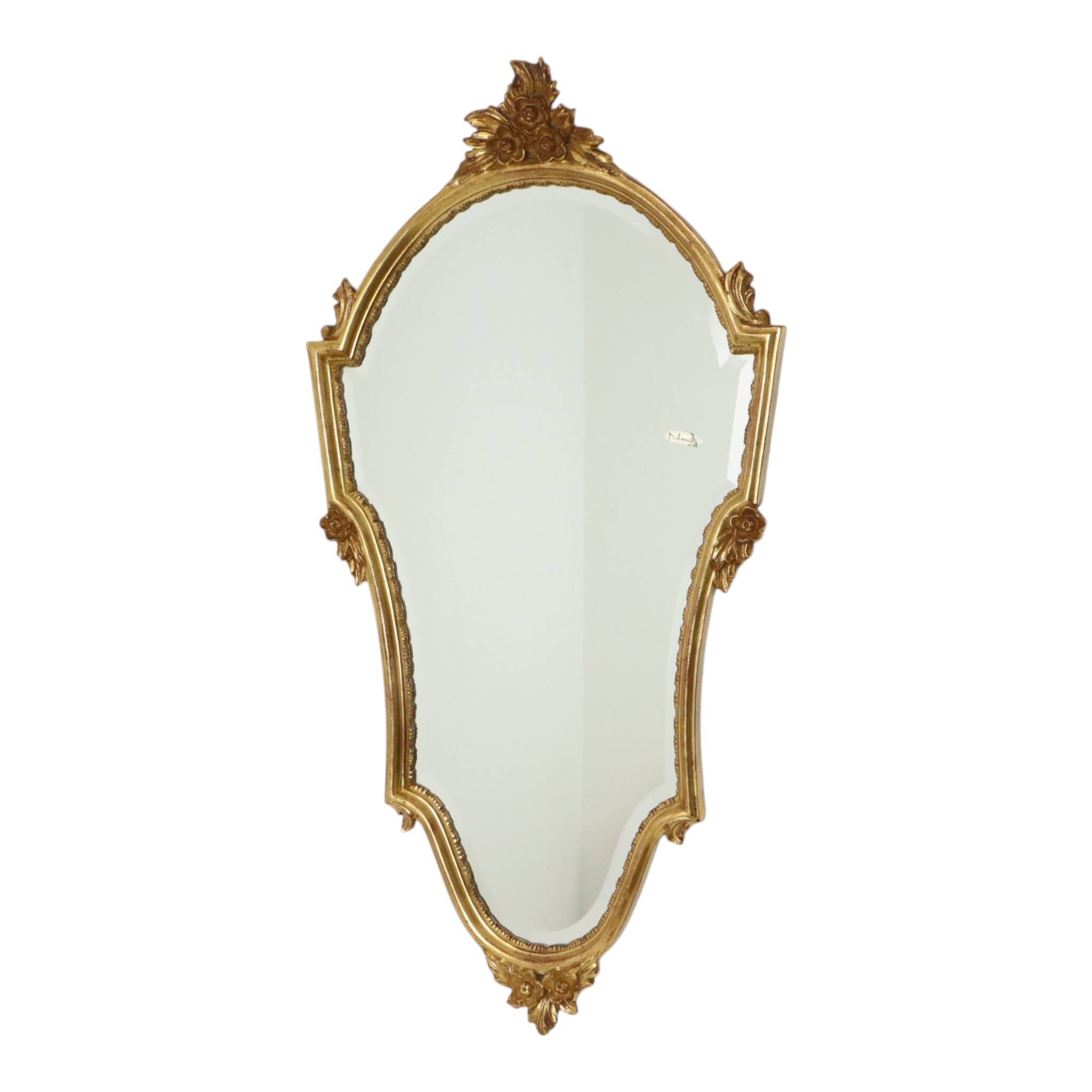 Miroir cranté en or classique Deknudt, biseauté, style Louis XVI, 94 cm