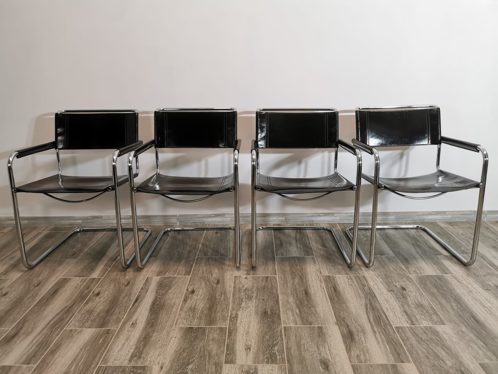 Mid-century chromed leather chairs