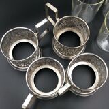 4 russian tea cups silver metal watermarked ussr