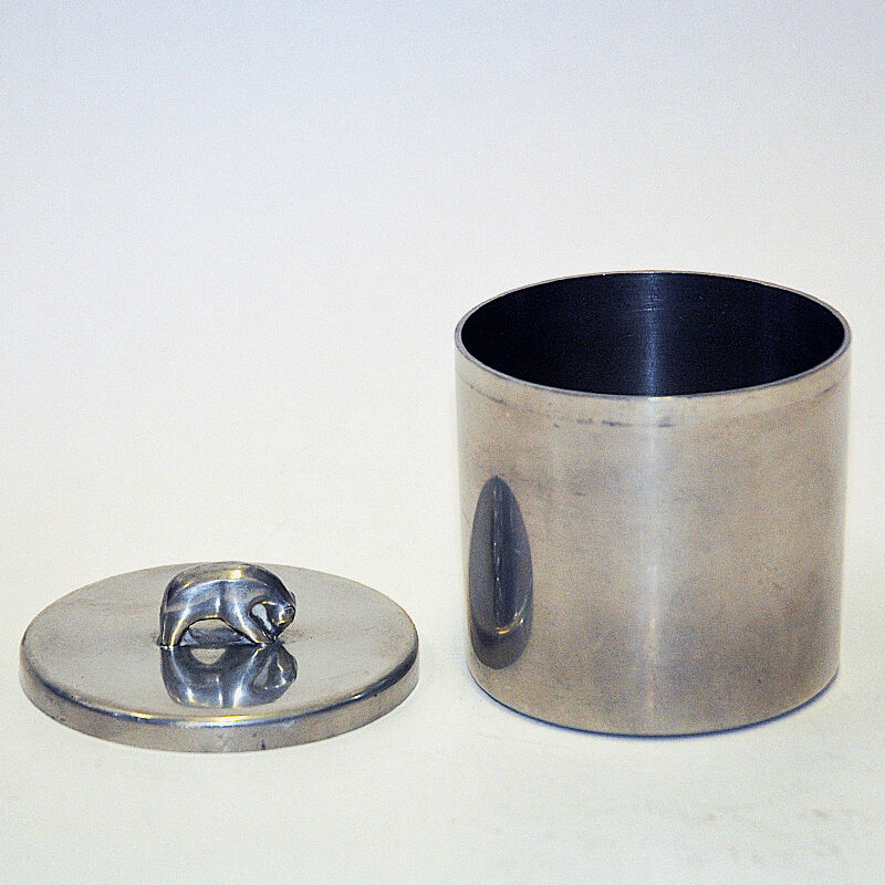 Norwegian Pewter lid box with bear knob by PA Lie, Oslo 1950s