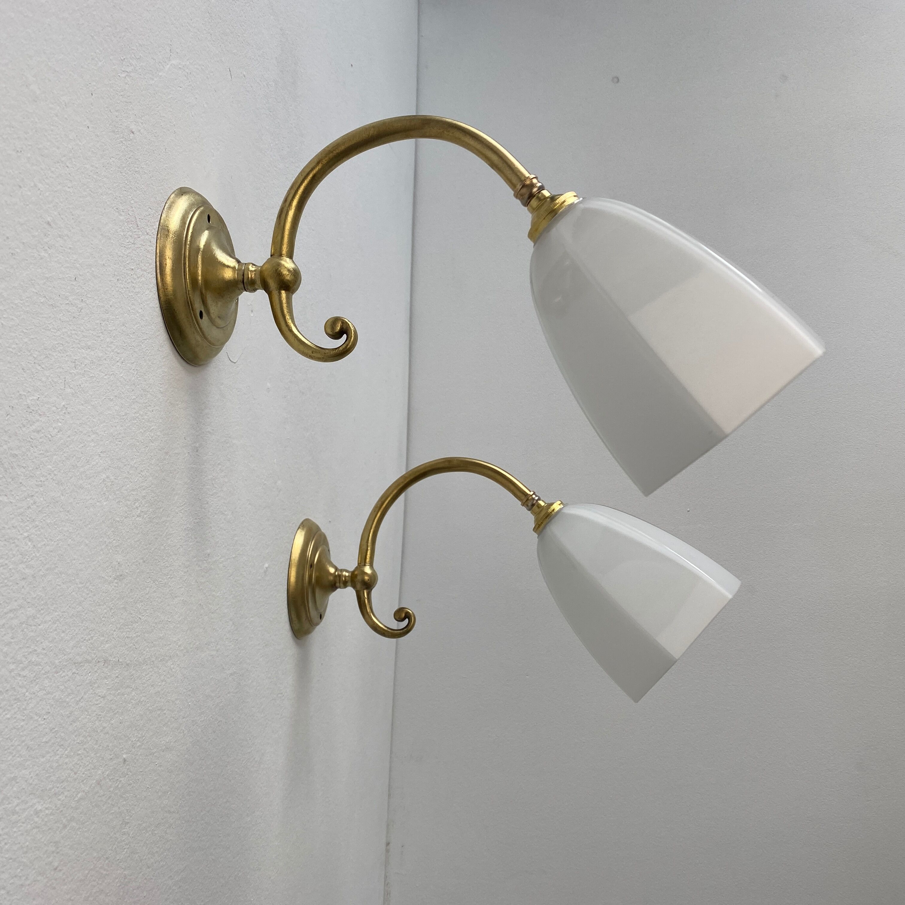Pair of vintage opaline antique wall lamps