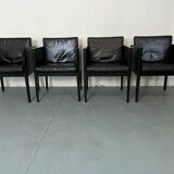Fauteuils vintage modernistes en cuir noir par Arnold Merckx pour Arco, années 1980, lot de 4