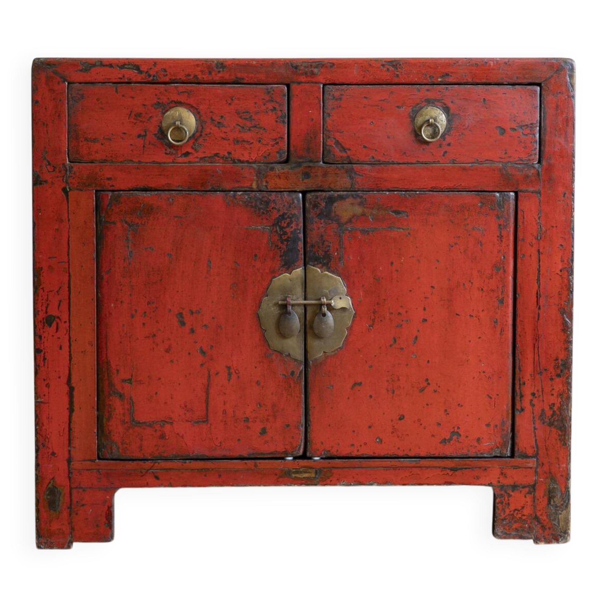 Buffet in ancient Chinese elm, lacquered red.