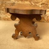 Antique Communion Bench Stool Carved Wood + Metal Monogram Early 20th Century