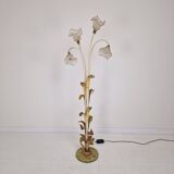 Italian Floor Lamp with Metal Stems, Leaf Details and Murano Glass Flowers