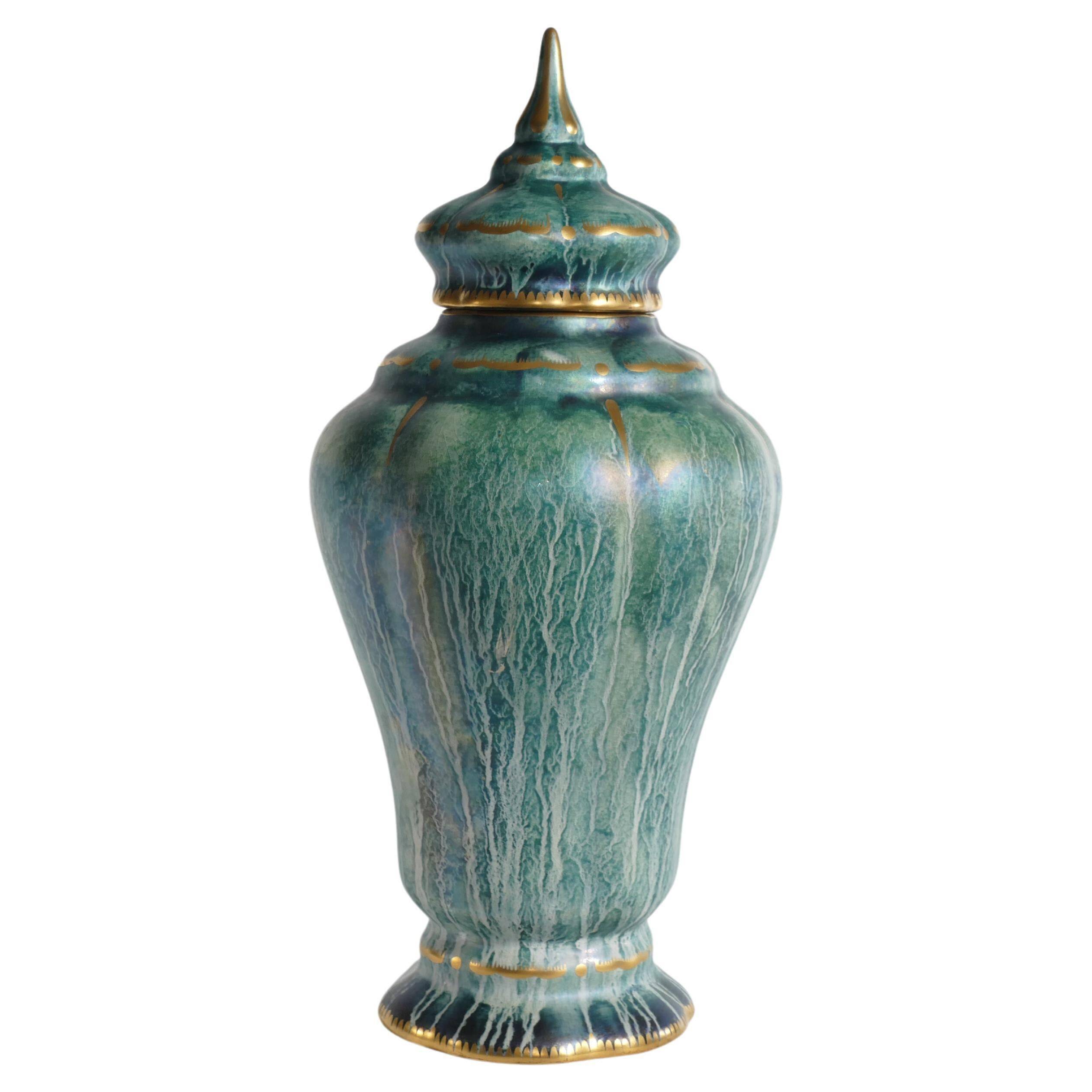Art Deco Green Lustre Glaze Lidded Vase by Josef Ekberg Gustavsberg, 1920's