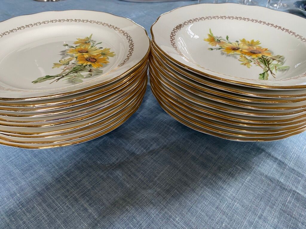Lot of plates flat and hollow 10-10. "Margurites" by Gien. 1960s-70s.