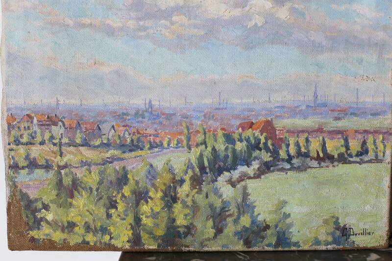 Georges Duvillier landscape "Between town and countryside" oil on canvas signed