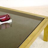 Table basse XXL laiton et verre fumé 1970