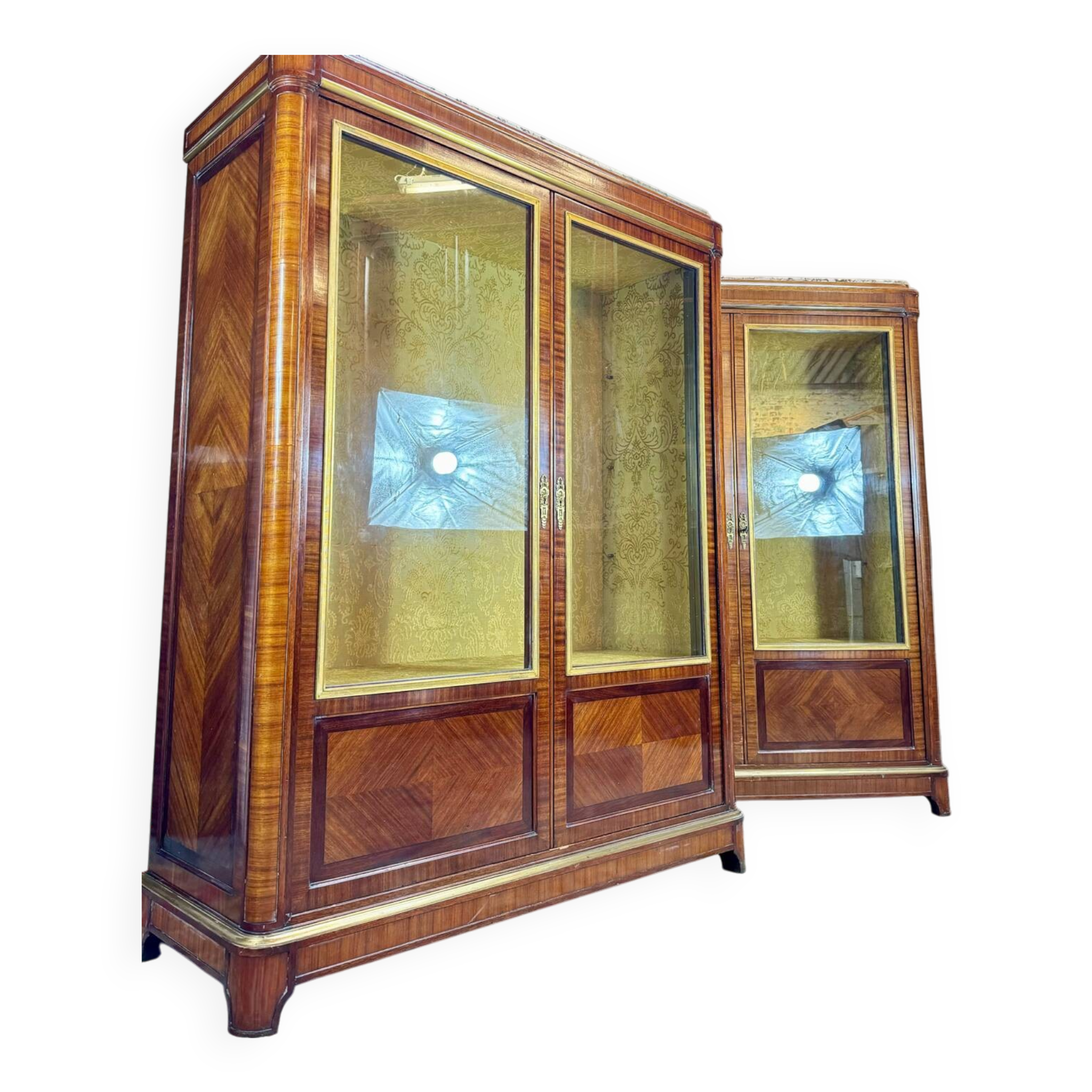 Pair of Louis XVI Style Marquetry Display Cabinets, 19th Century
