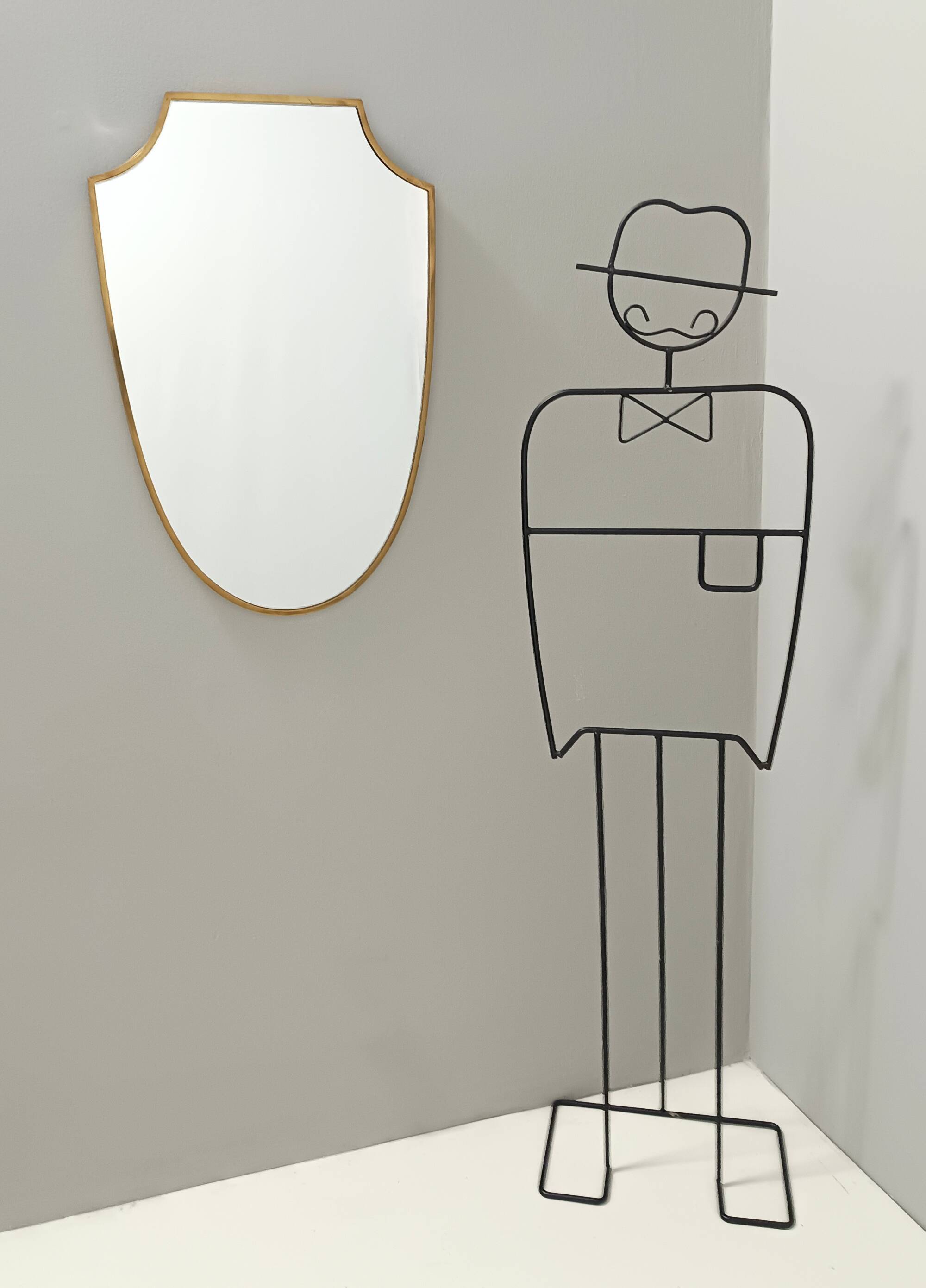 Vintage Brass Shield Shaped Wall Mirror, Italy