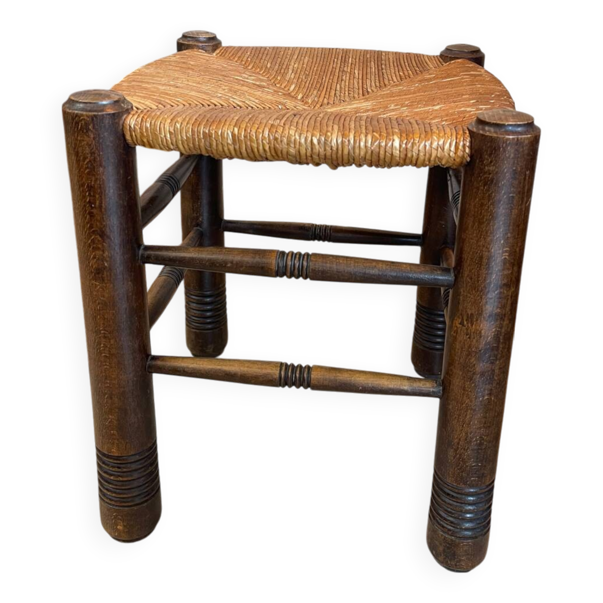 Vintage stool made of straw and wood, 1970
