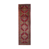 Vintage red persian runner rug long traditional handwoven oriental wool carpet 110x385cm