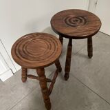 Set of two tripod stools in turned wood