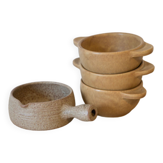 Set caquelon and 3 stoneware bowls