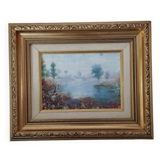 Oil on landscape canvas, gilded wood frame