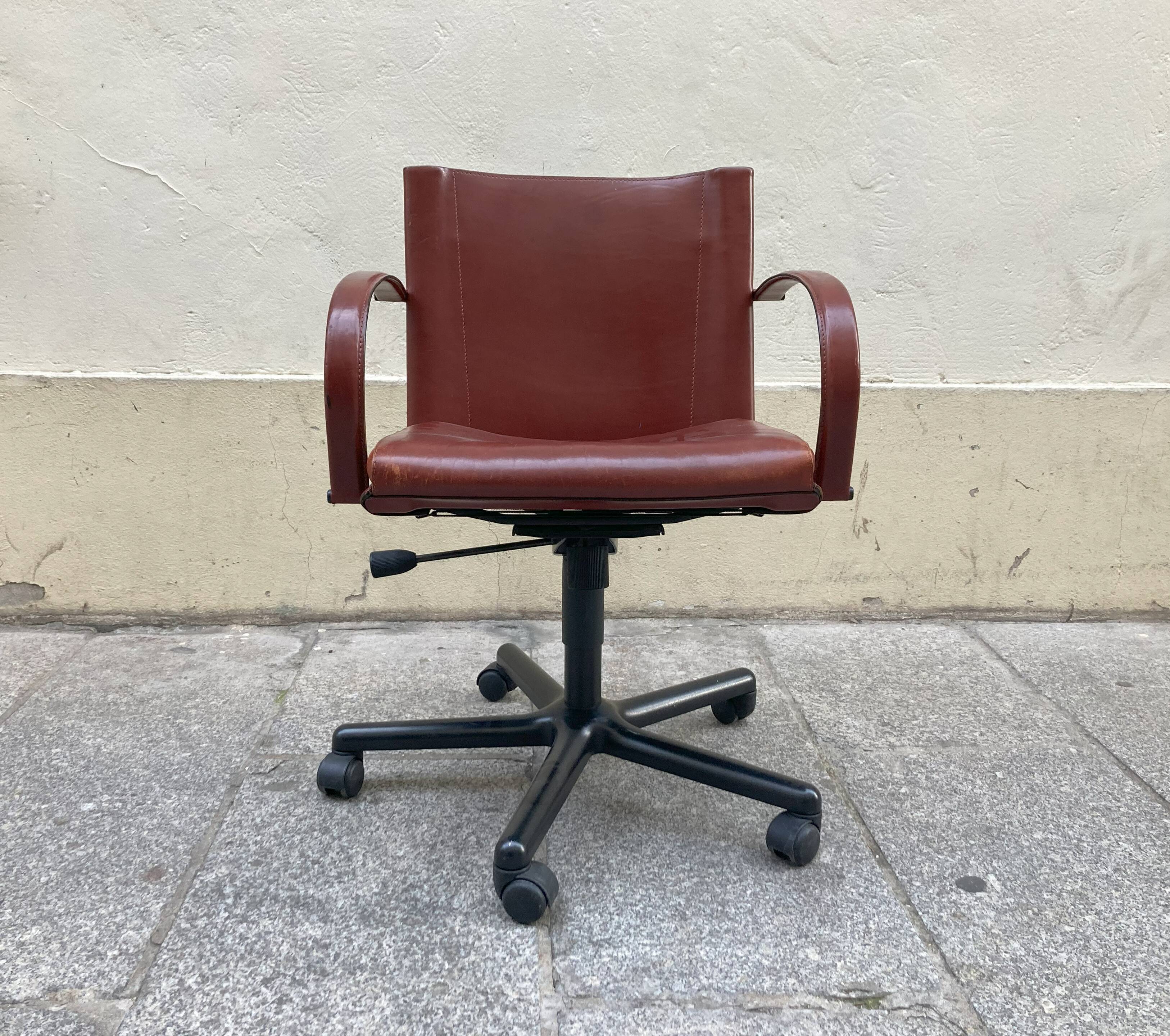 Leather desk chair on wheels, Matteo Grassi