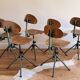 Set of 6 Antique Industrial Wooden and Metal Workshop Chairs