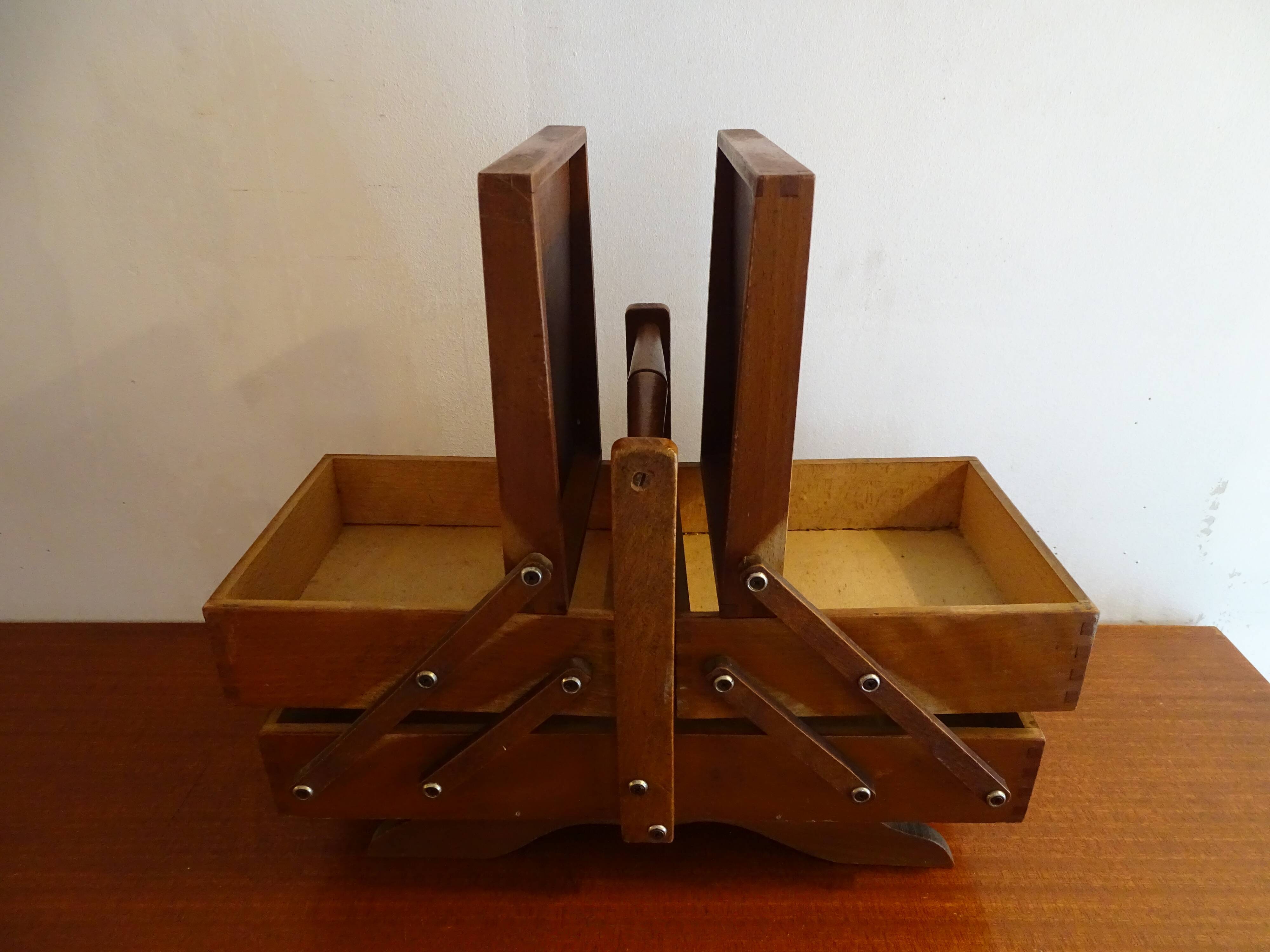 Sewing basket to lay vintage wood