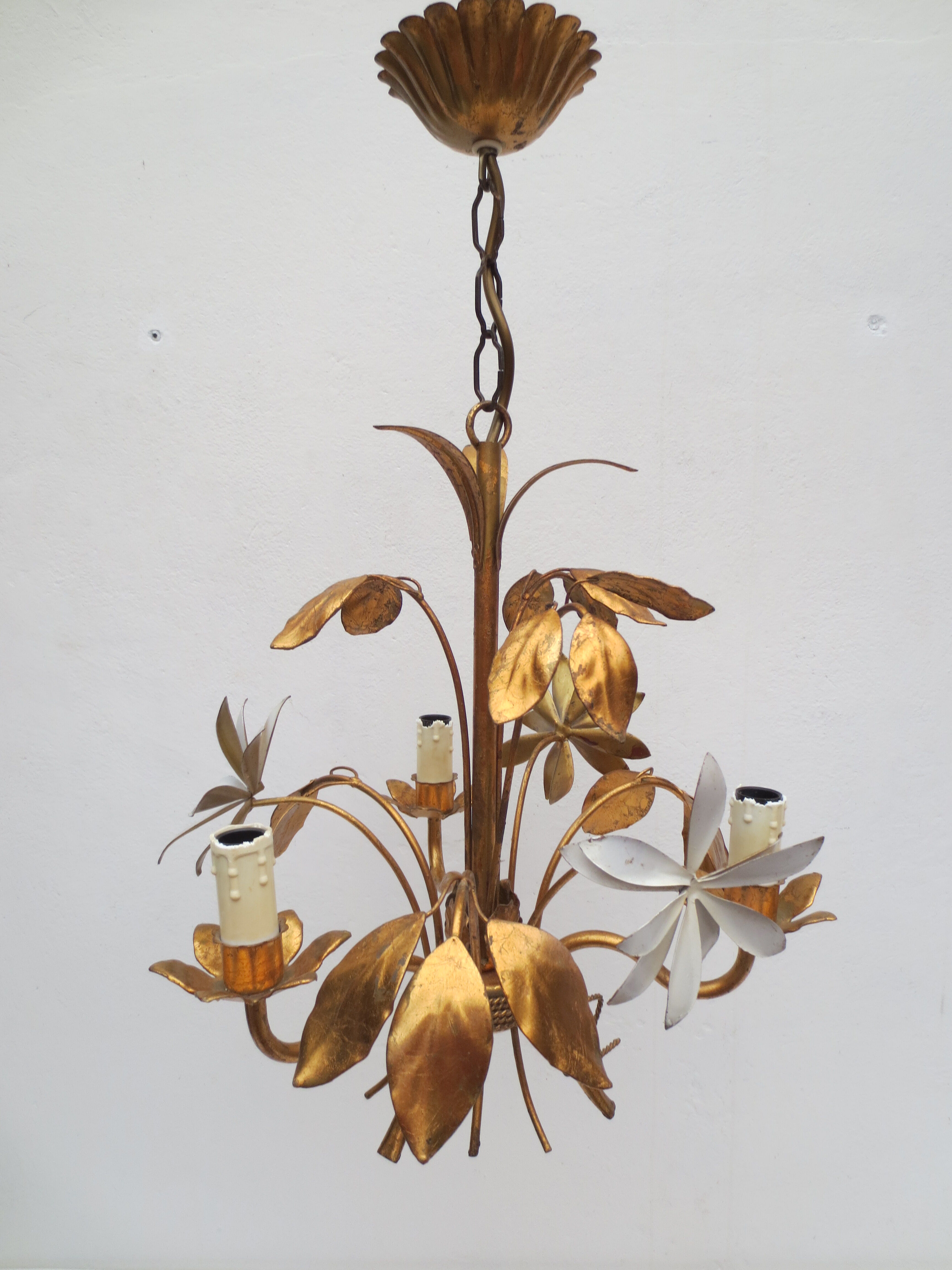 ancien lustre 3 branches en métal doré
