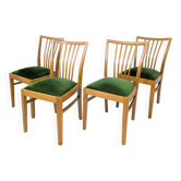 Lot de 4 chaises Mid-Century à barreaux, tissu vert foncé