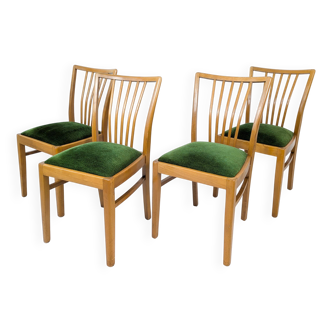 Lot de 4 chaises Mid-Century à barreaux, tissu vert foncé