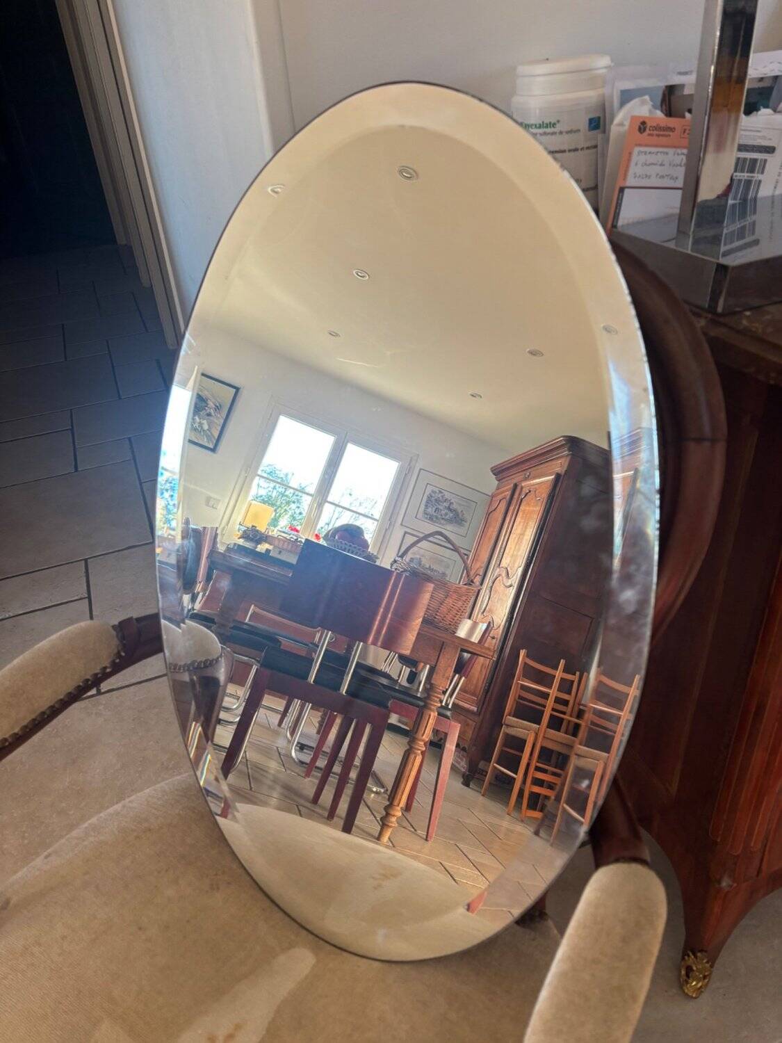 Vintage Oval Mirror Bevelled Glass Frameless – 1950s