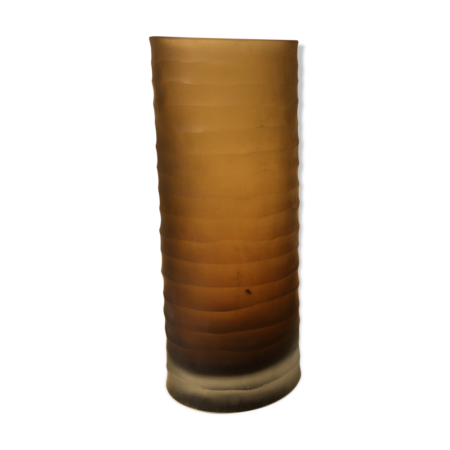 Frosted glass vase with amber scrolls