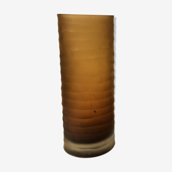 Frosted glass vase with amber scrolls