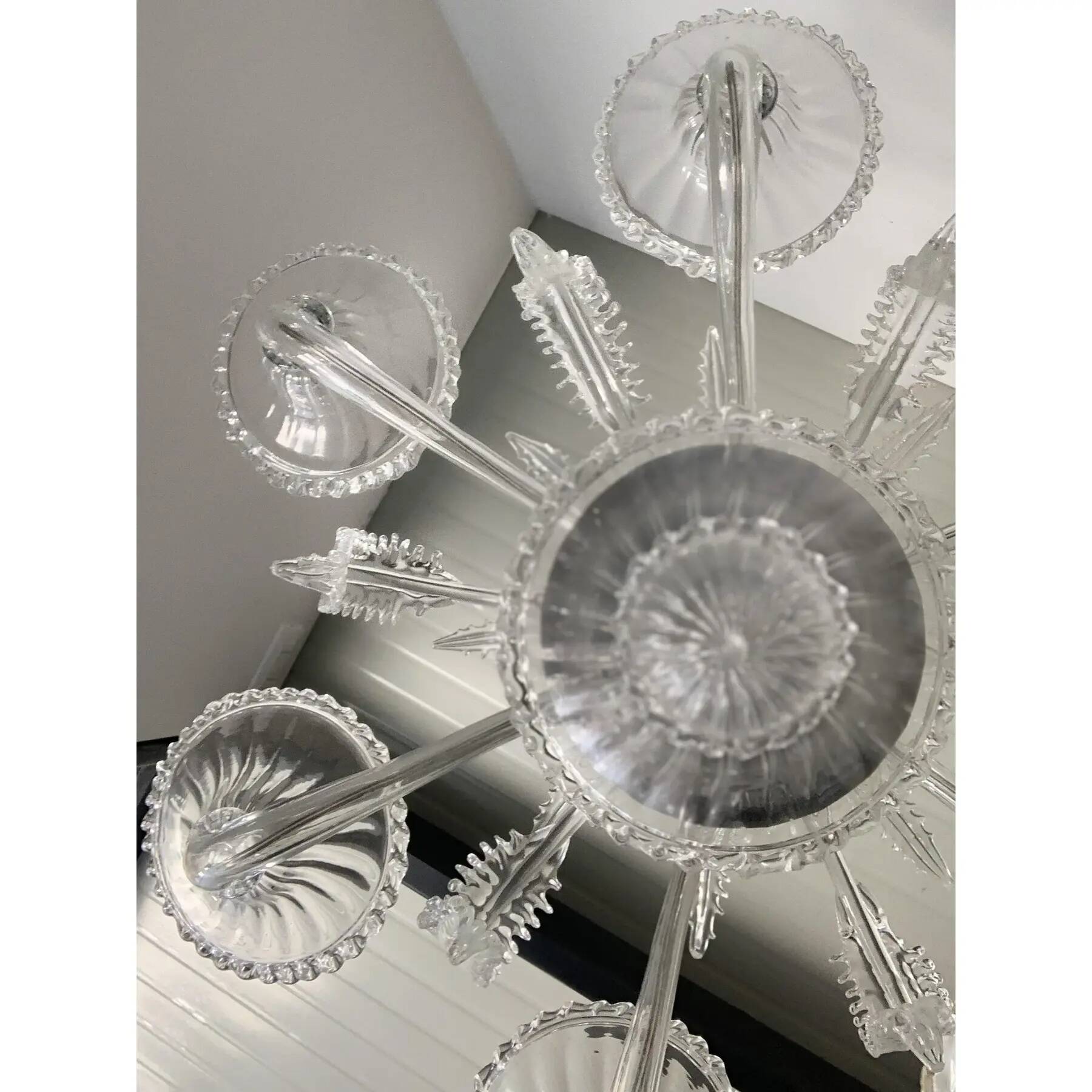 Transparent Murano-Style Venetian Glass Chandelier Featuring Fern (“Felci”)