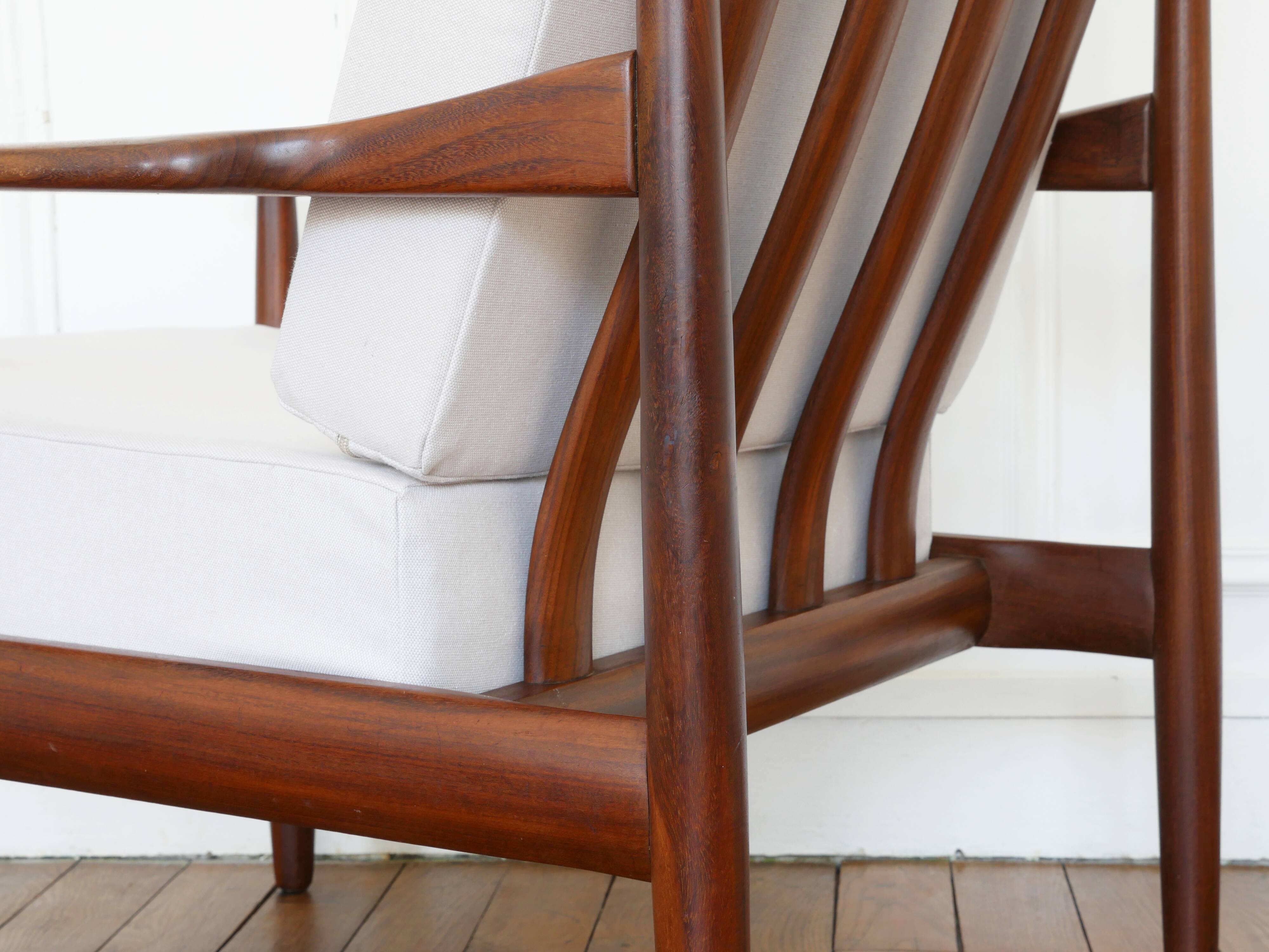 Scandinavian armchair in teak - Fabric, foams & straps: new