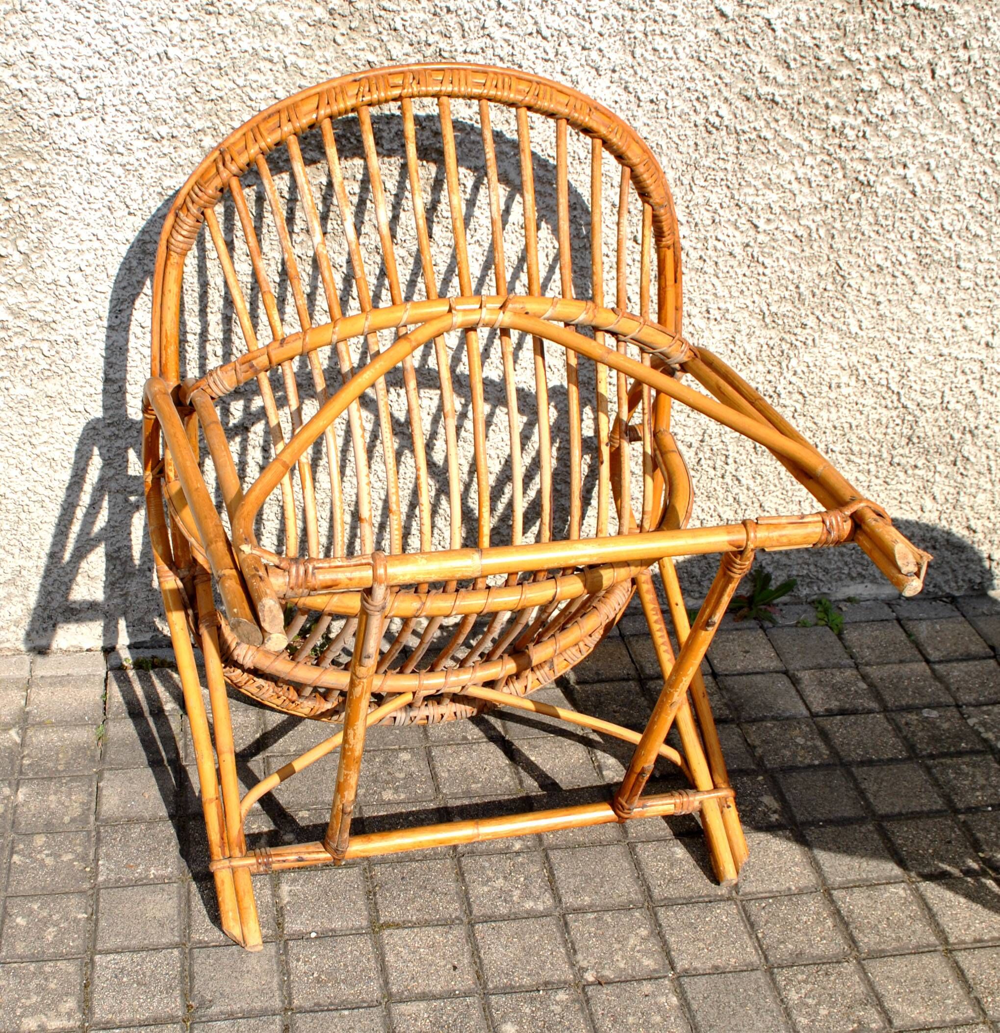 Vintage balcony garden furniture armchairs and table bamboo and rattan 1960
