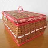 Vintage wicker and scoubidou sewing box