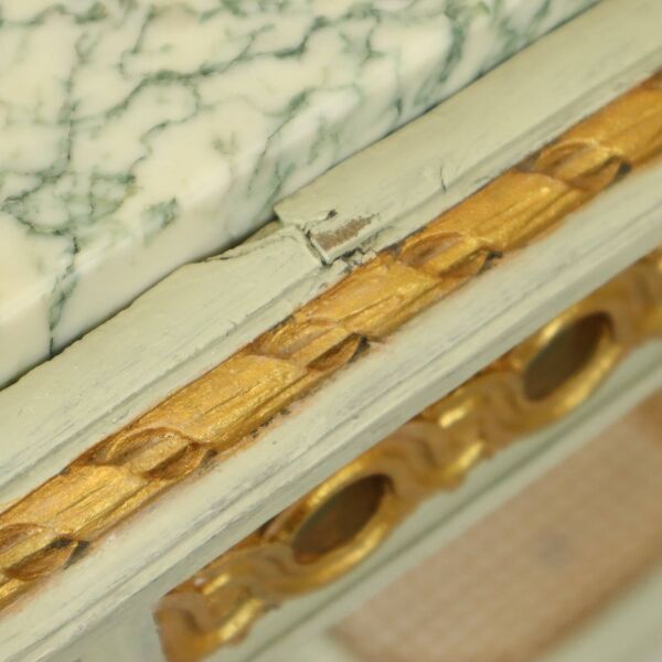 Console d'appoint ancienne en marbre vert doré d'époque Louis XVI
